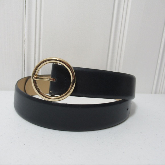 Anne Klein Navy Genuine Italian Calfskin Leather Belt with Round Buckle Large - Picture 1 of 17